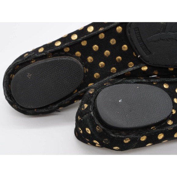 Born Crown Ballet Flats Womens 6 Black Suede Gold Spotted Round Toe Slip On Shoe - Picture 11 of 12